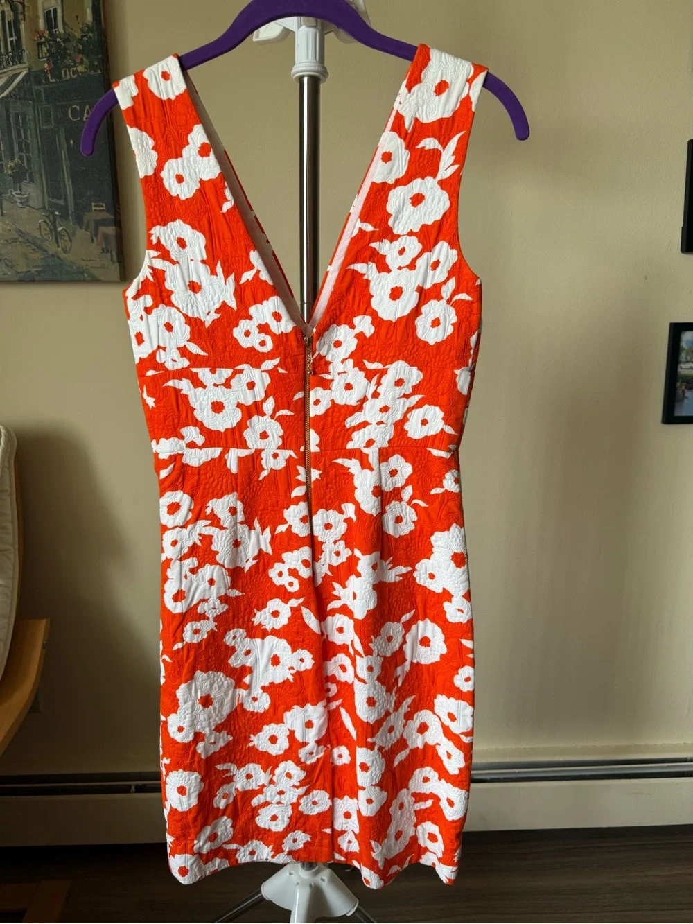 Kate Spade Floral V-Neck Sheath Dress in Orange and White